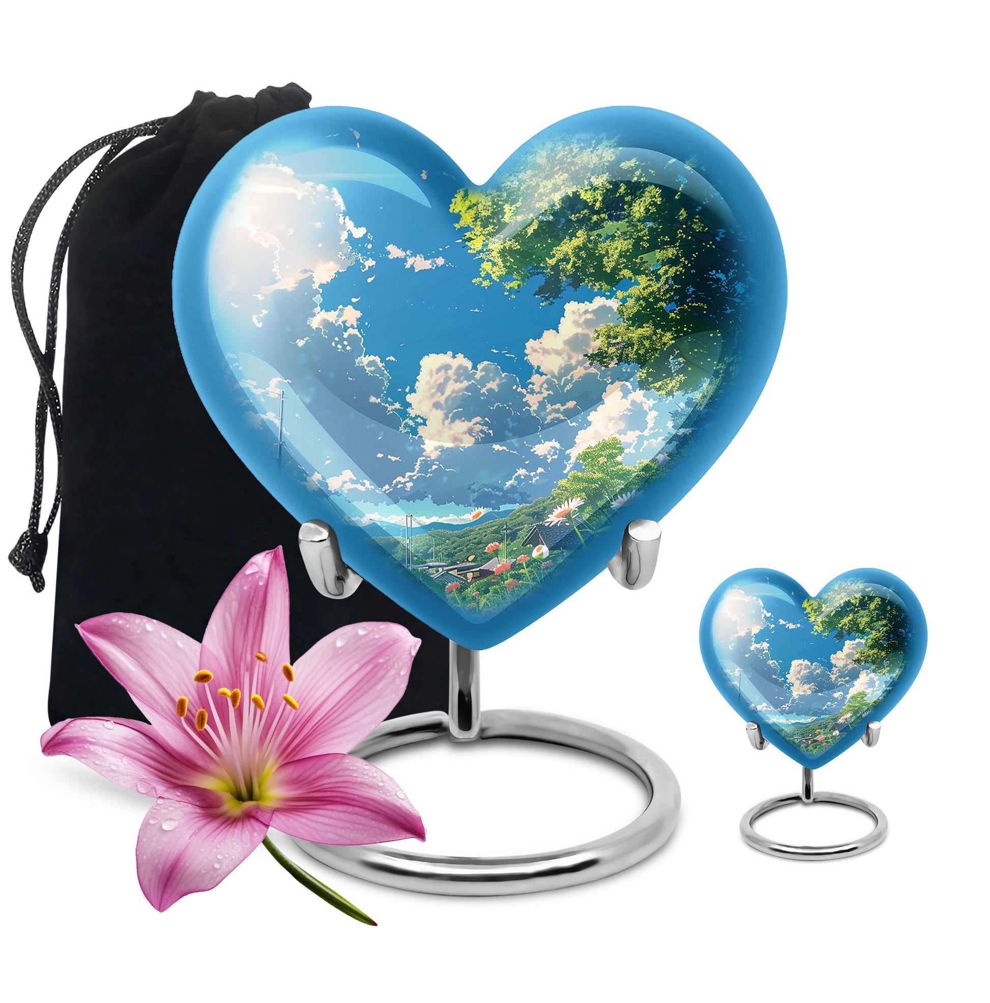 Flower Theme Large Urn With 1 Keepsake Urn