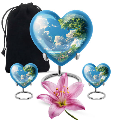 Flower Theme Large Urn With 2 Keepsake Urn