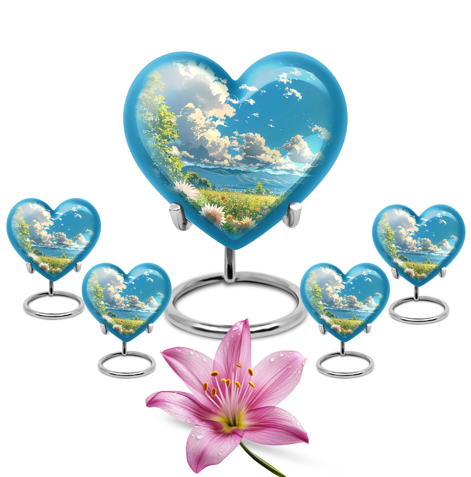 Flower Theme Large Urn With 4 Keepsake Urn