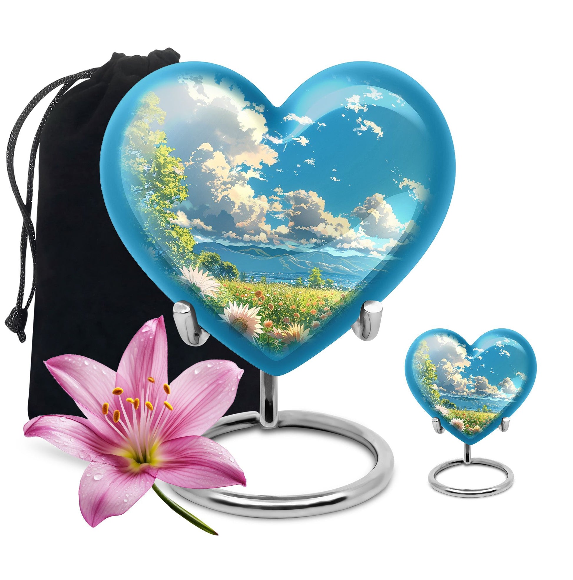 Flower Theme Large Urn With 1 Keepsake Urn