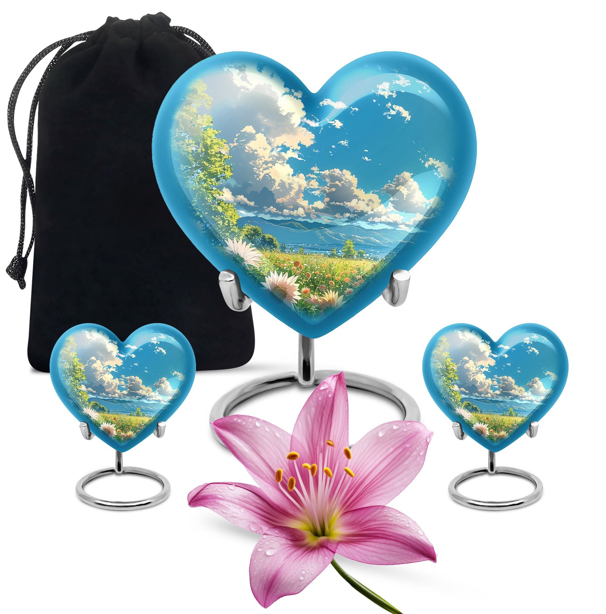 Flower Theme Large Urn With 2 Keepsake Urn