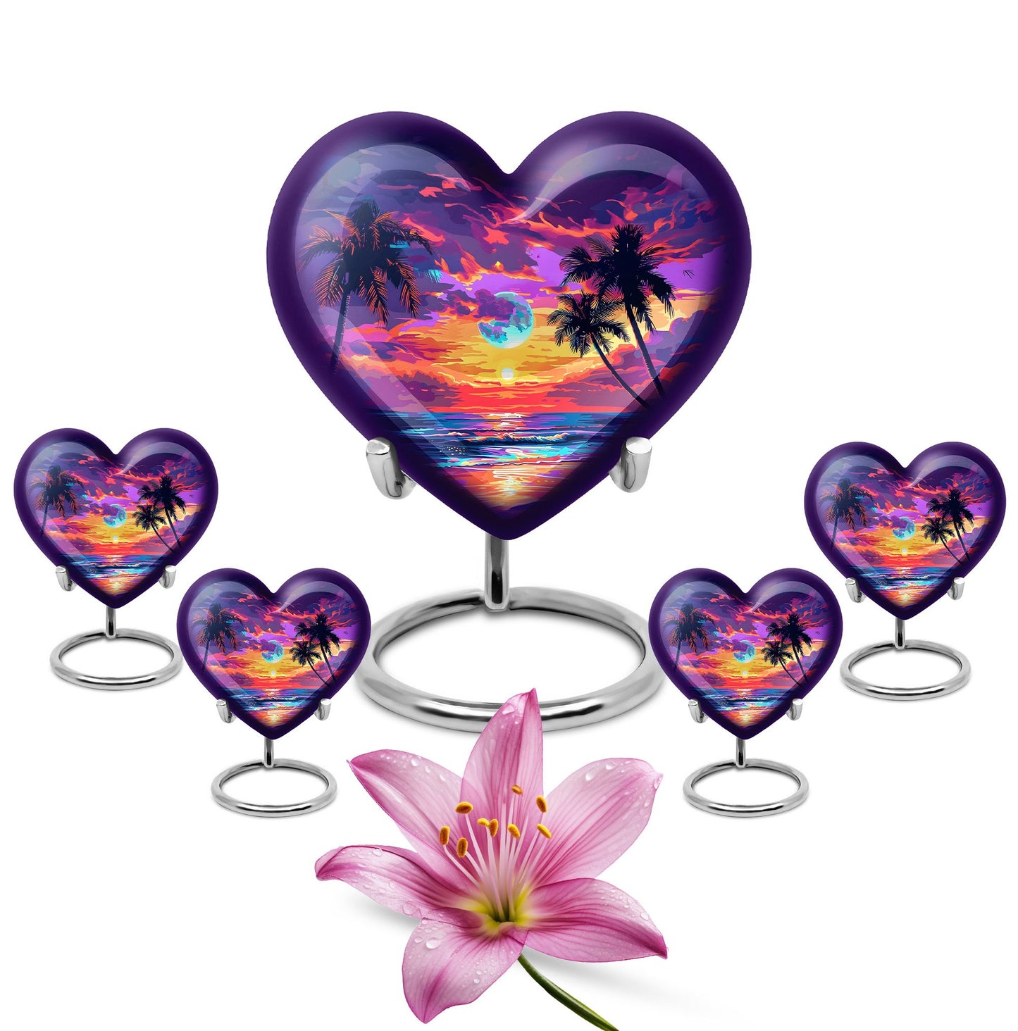 Sunset Theme Large Urn With 4 Keepsake Urn