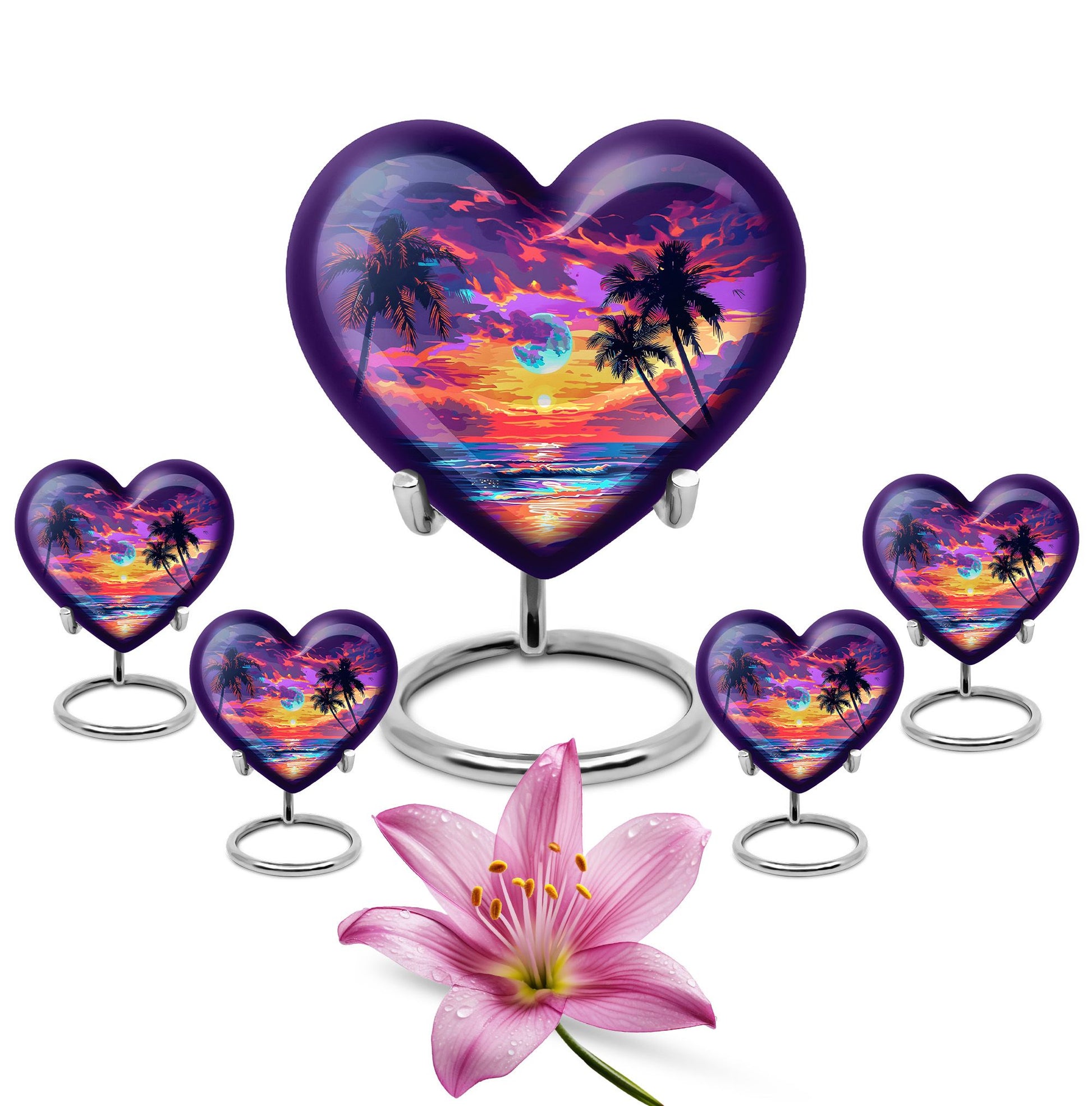 Sunset Theme Large Urn With 4 Keepsake Urn