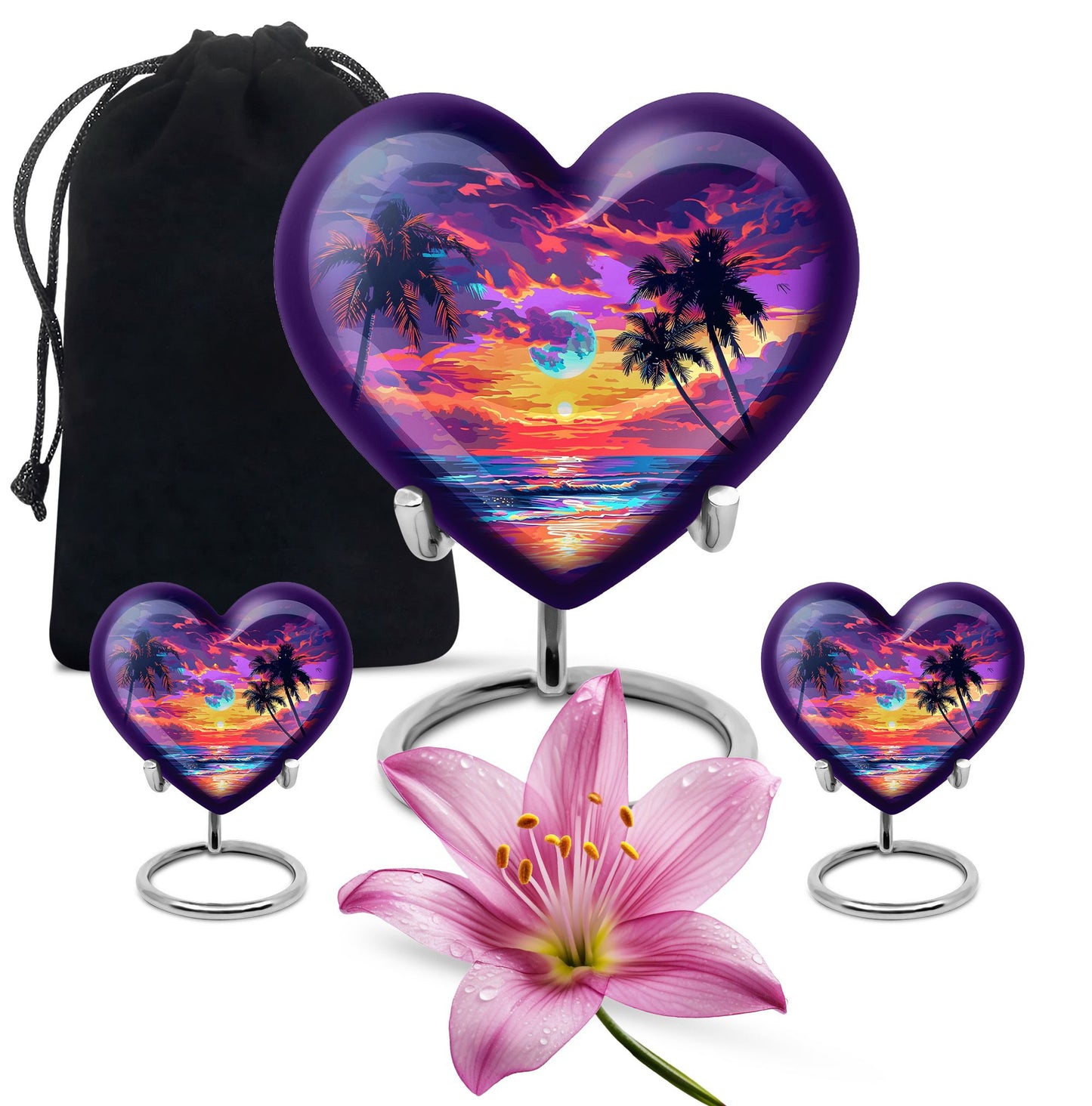 Sunset Theme Large Urn With 2 Keepsake Urn