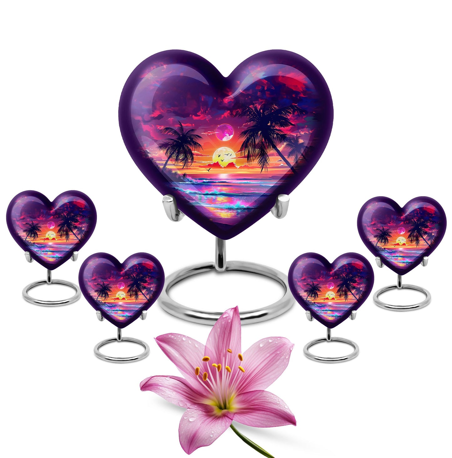 Sunset Theme Large Urn With 4 Keepsake Urn