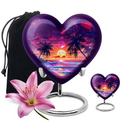 Sunset Theme Large Urn With 1 Keepsake Urn