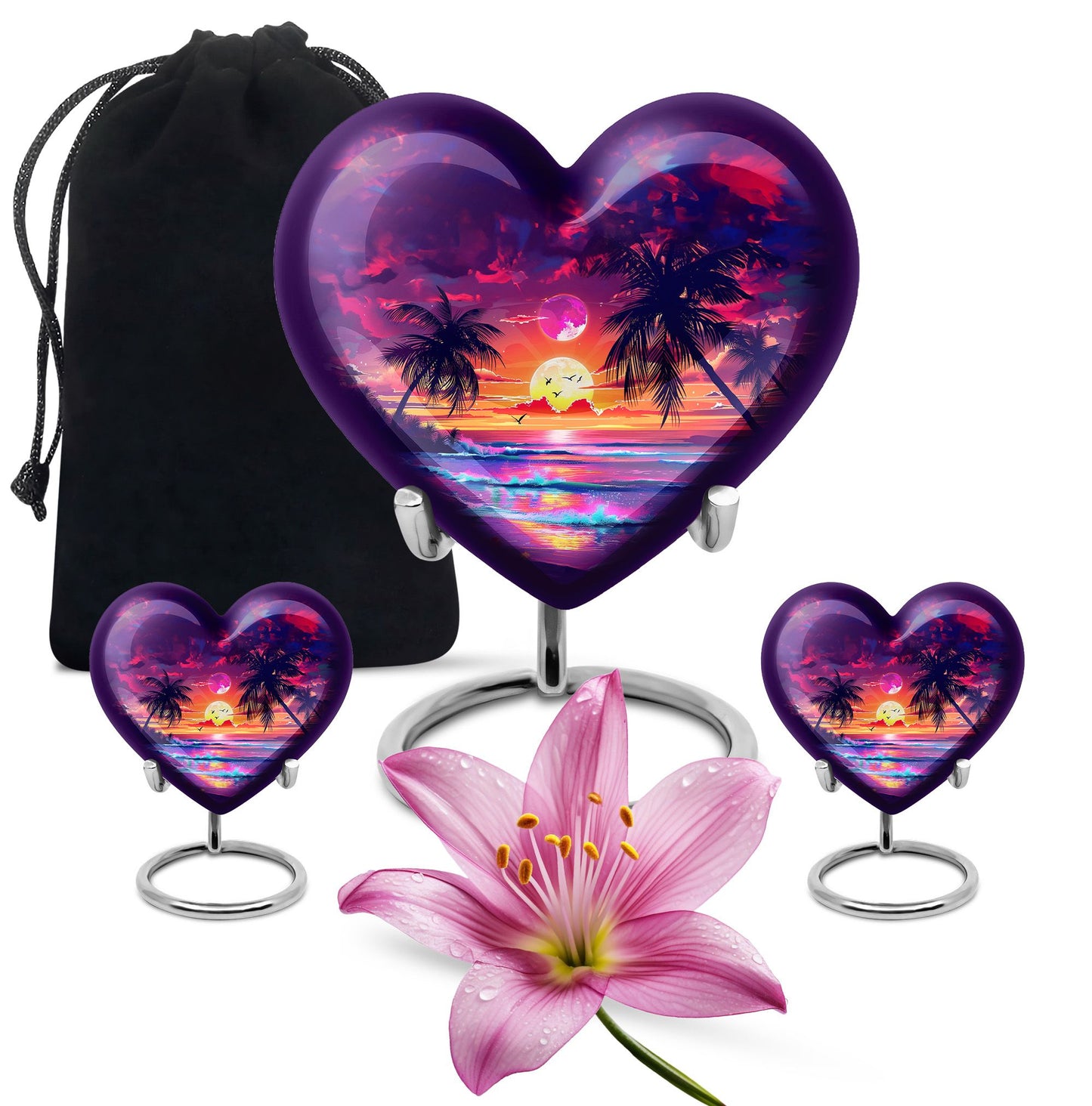Sunset Theme Large Urn With 2 Keepsake Urn