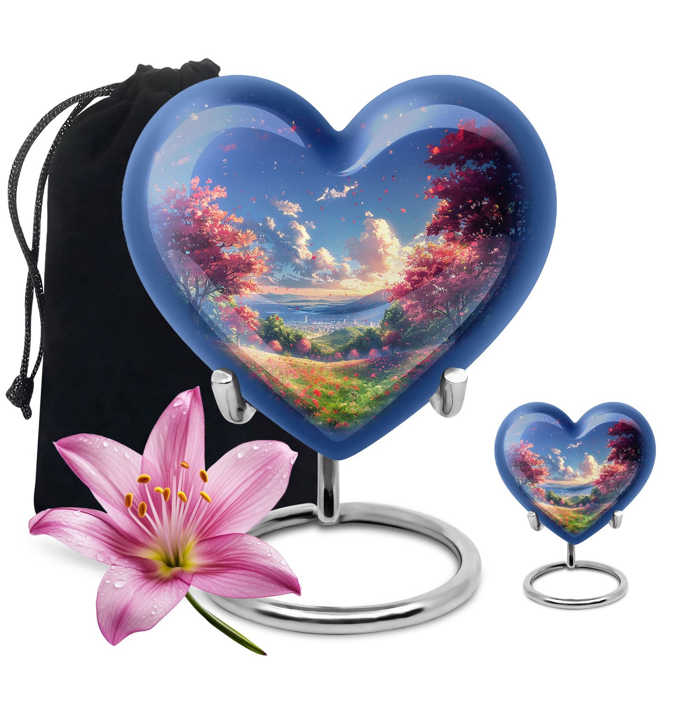 Sunset Theme Large Urn With 1 Keepsake Urn