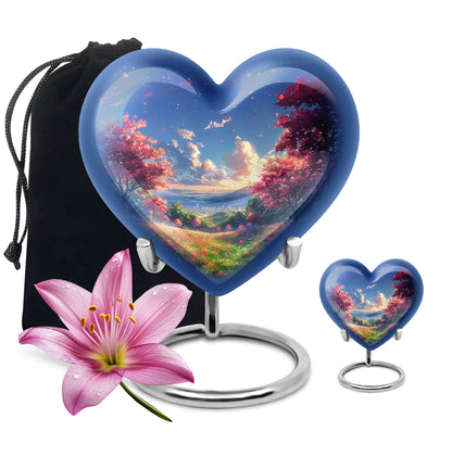 Sunset Theme Large Urn With 1 Keepsake Urn
