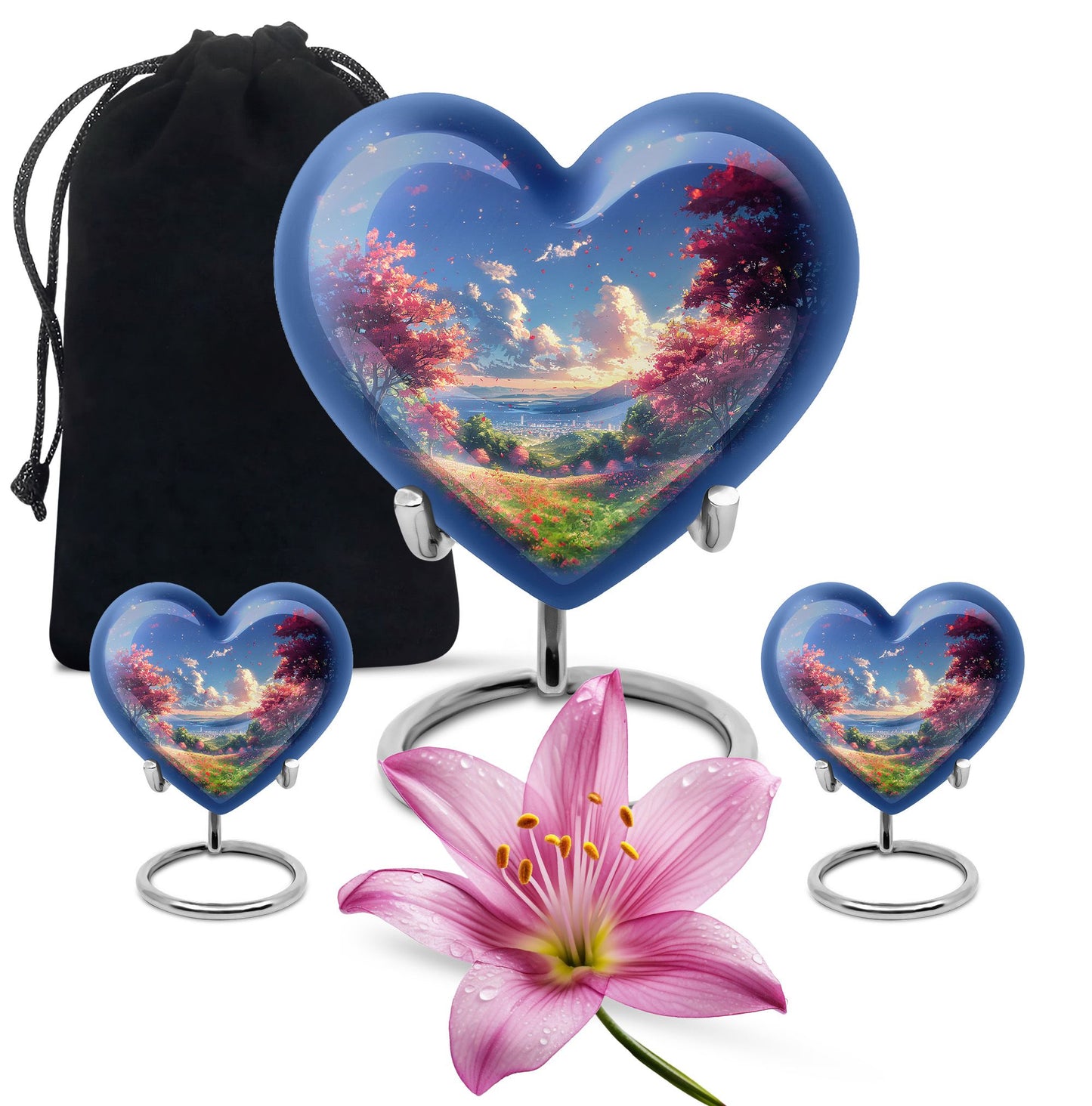 Sunset Theme Large Urn With 2 Keepsake Urn