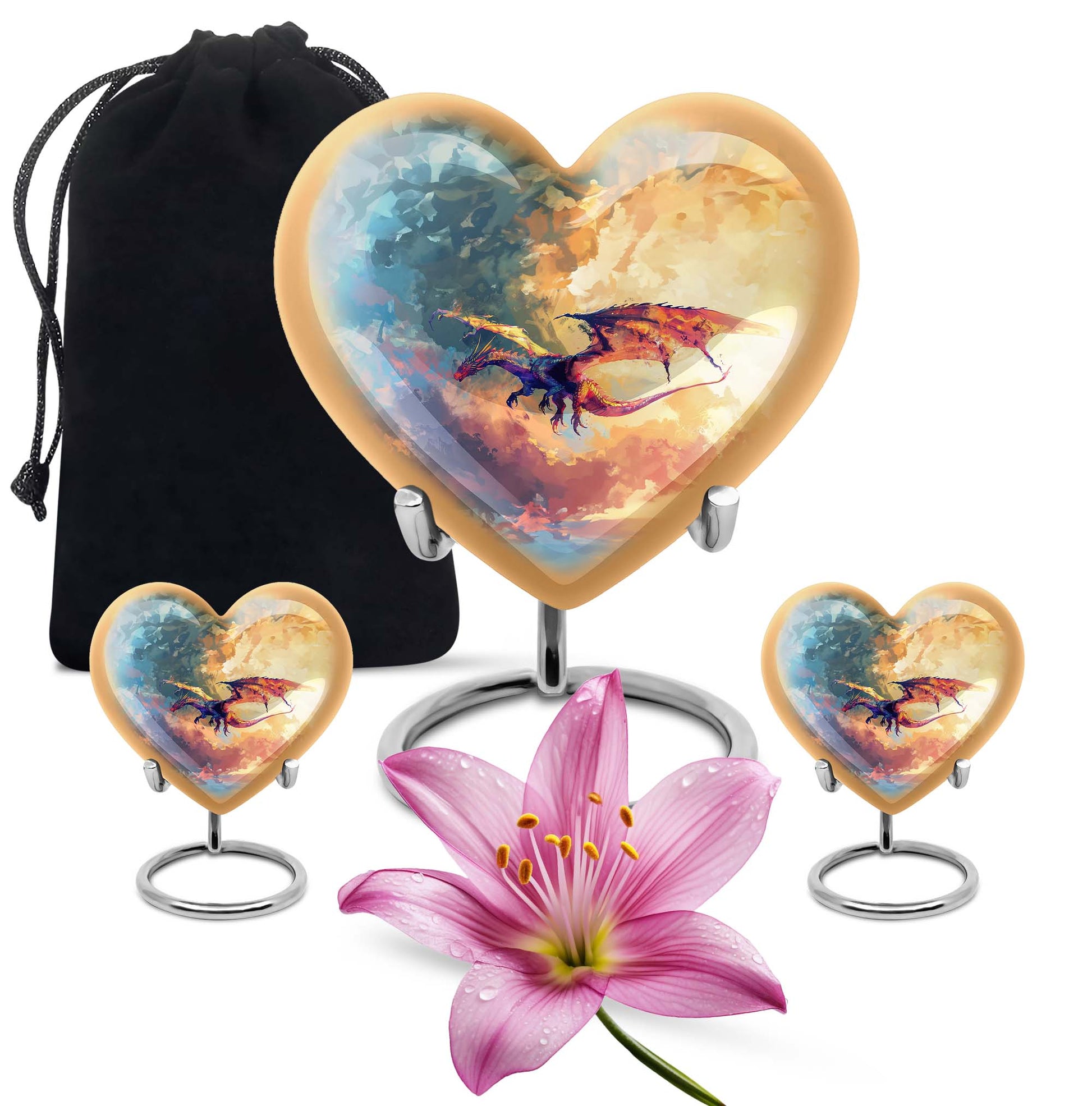 Dragon Theme Large Urn With 2 Keepsake Urn