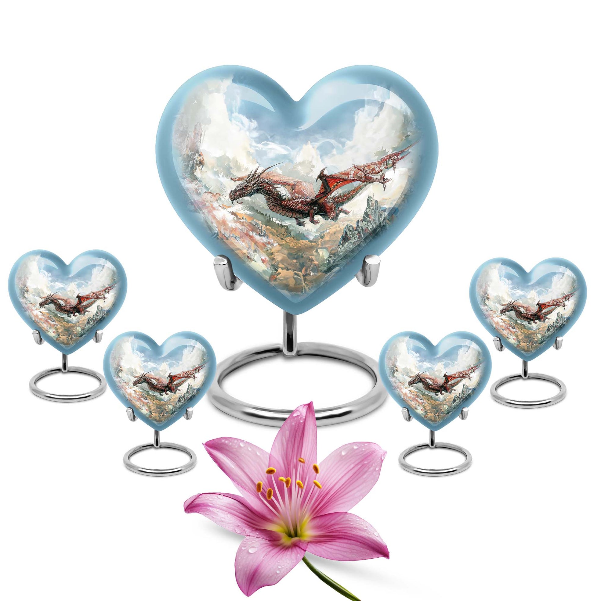 Dragon Theme Large Urn With 4 Keepsake Urn