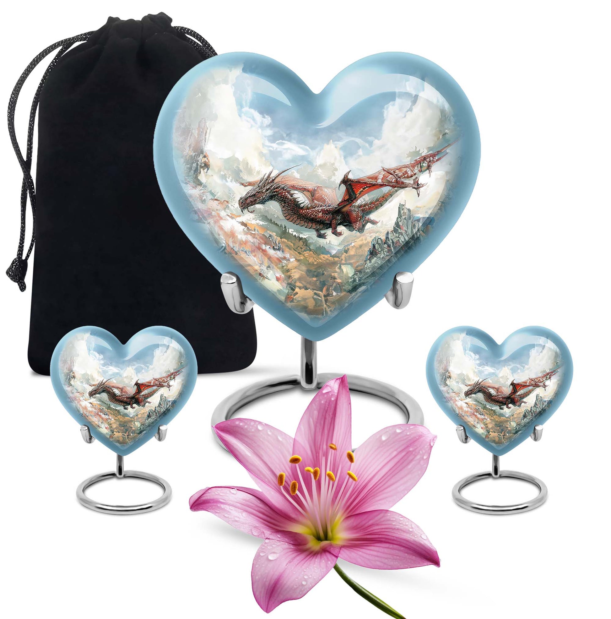 Dragon Theme Large Urn With 2 Keepsake Urn