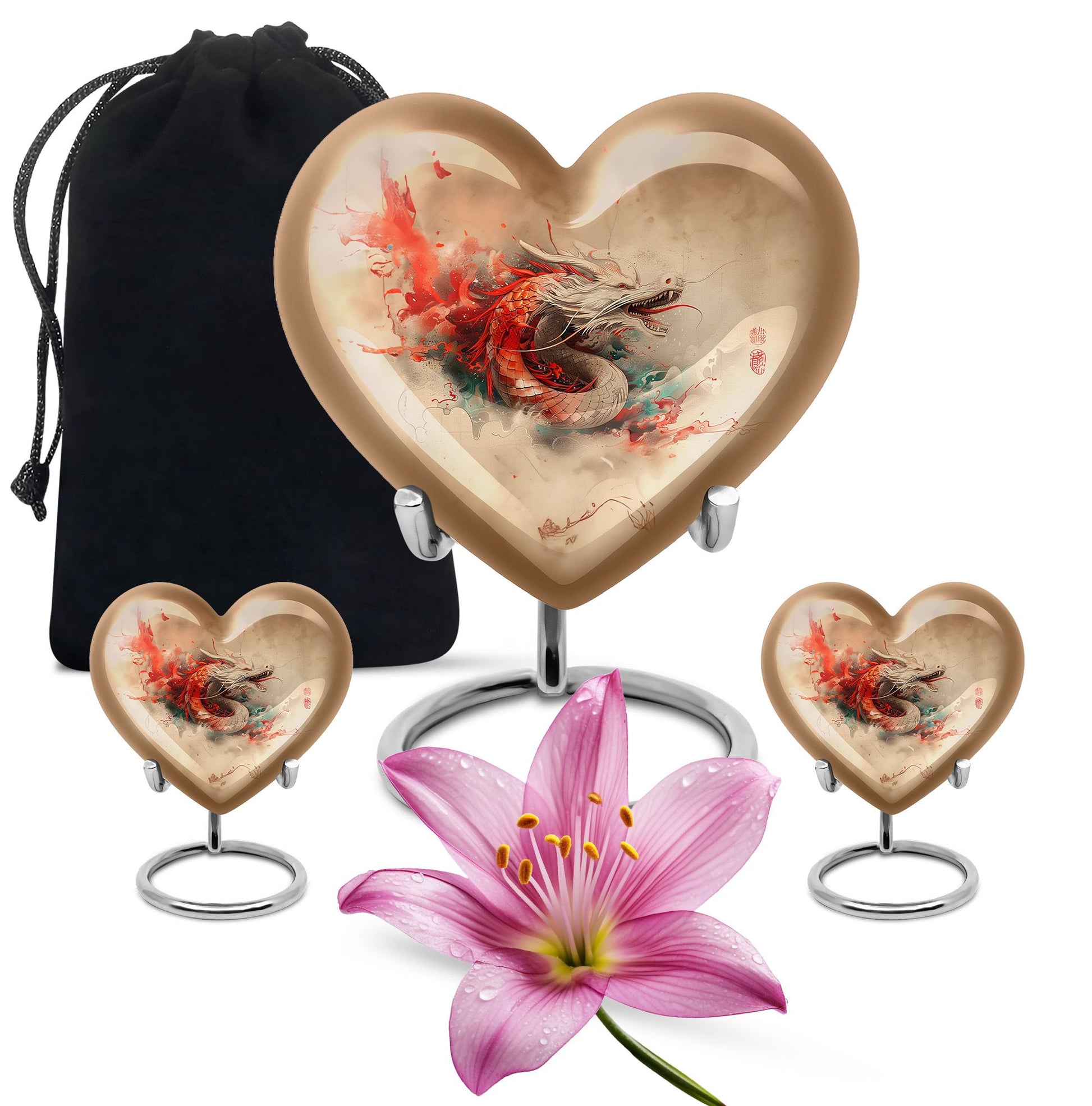 Dragon Theme Large Urn With 2 Keepsake Urn