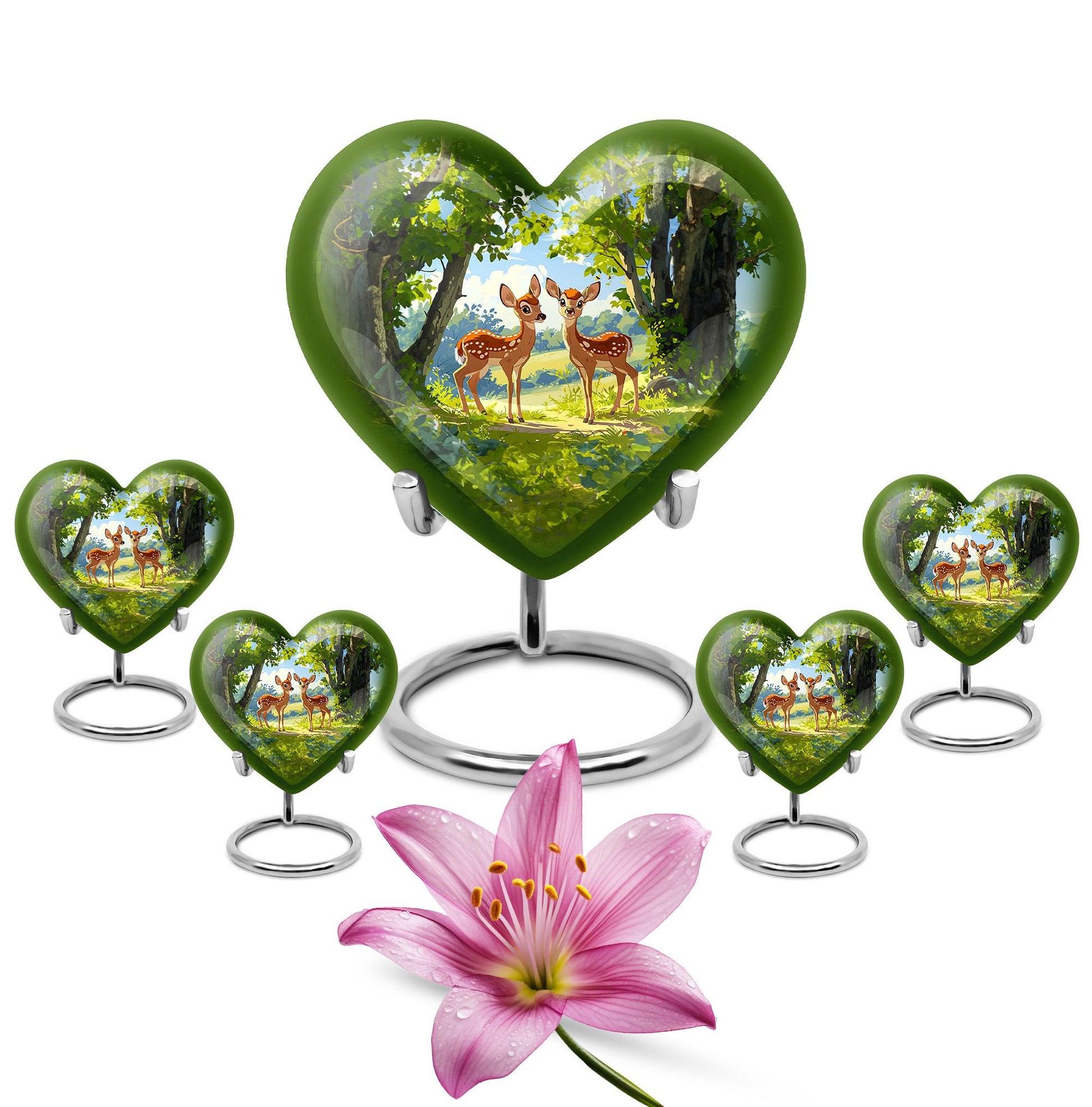 Deer Theme Large Urn With 4 Keepsake Urn