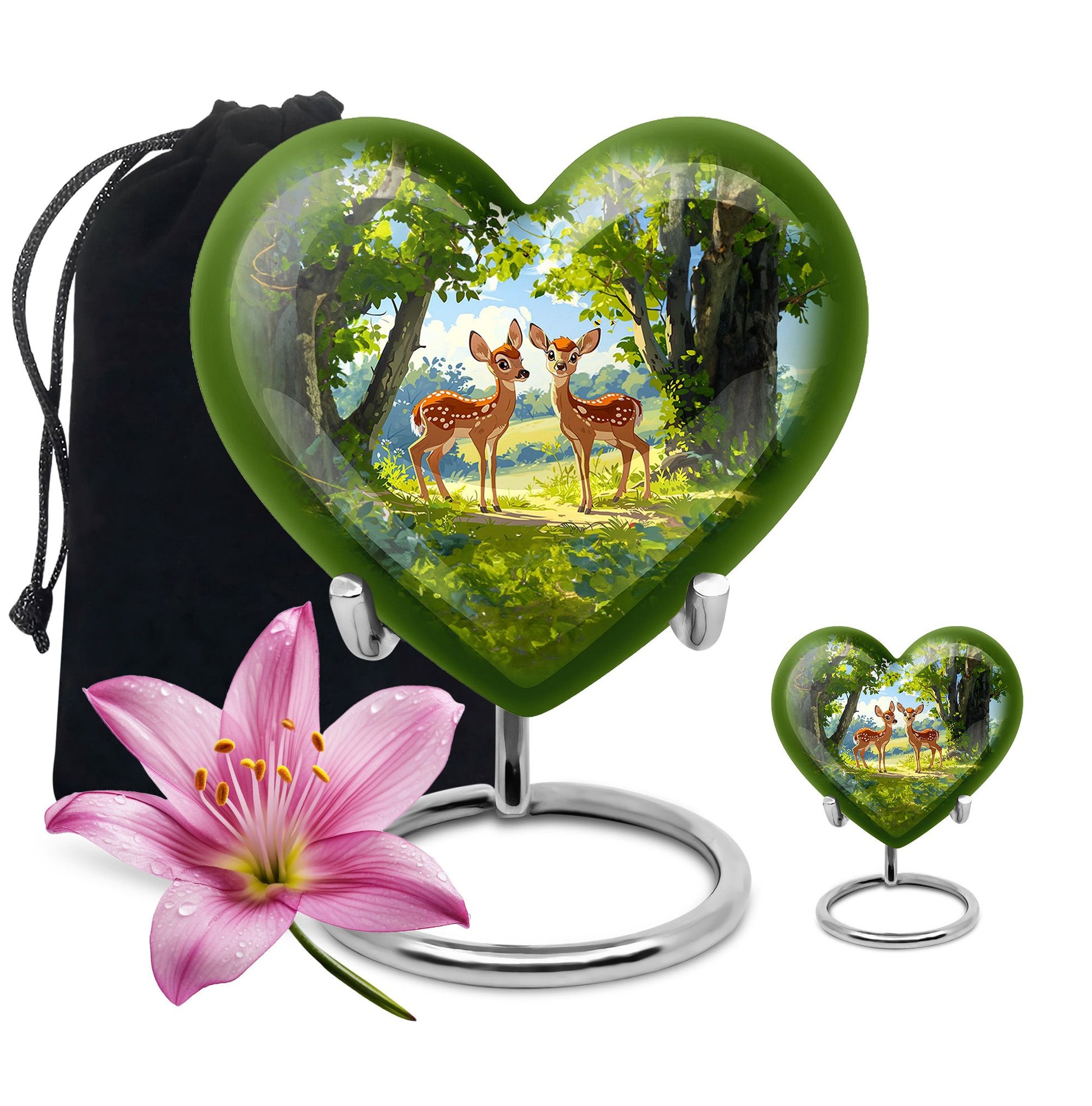Deer Theme Large Urn With 1 Keepsake Urn