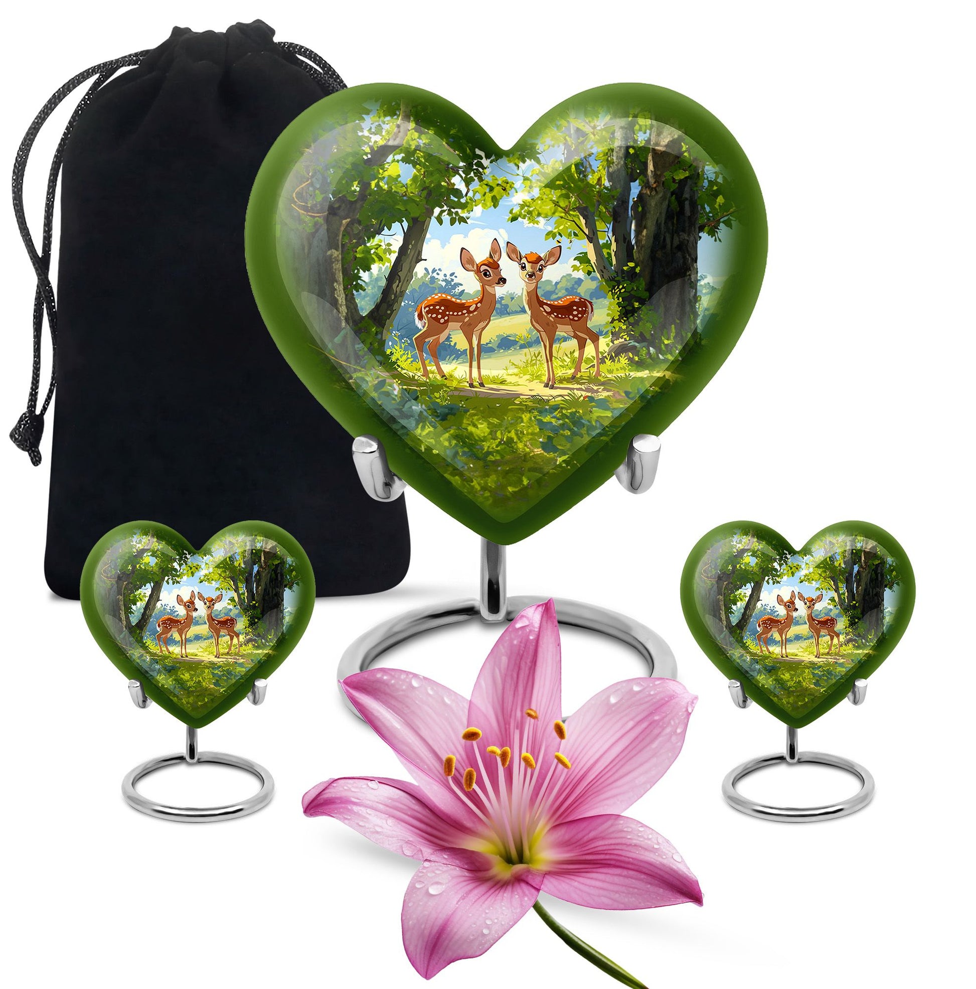 Deer Theme Large Urn With 2 Keepsake Urn