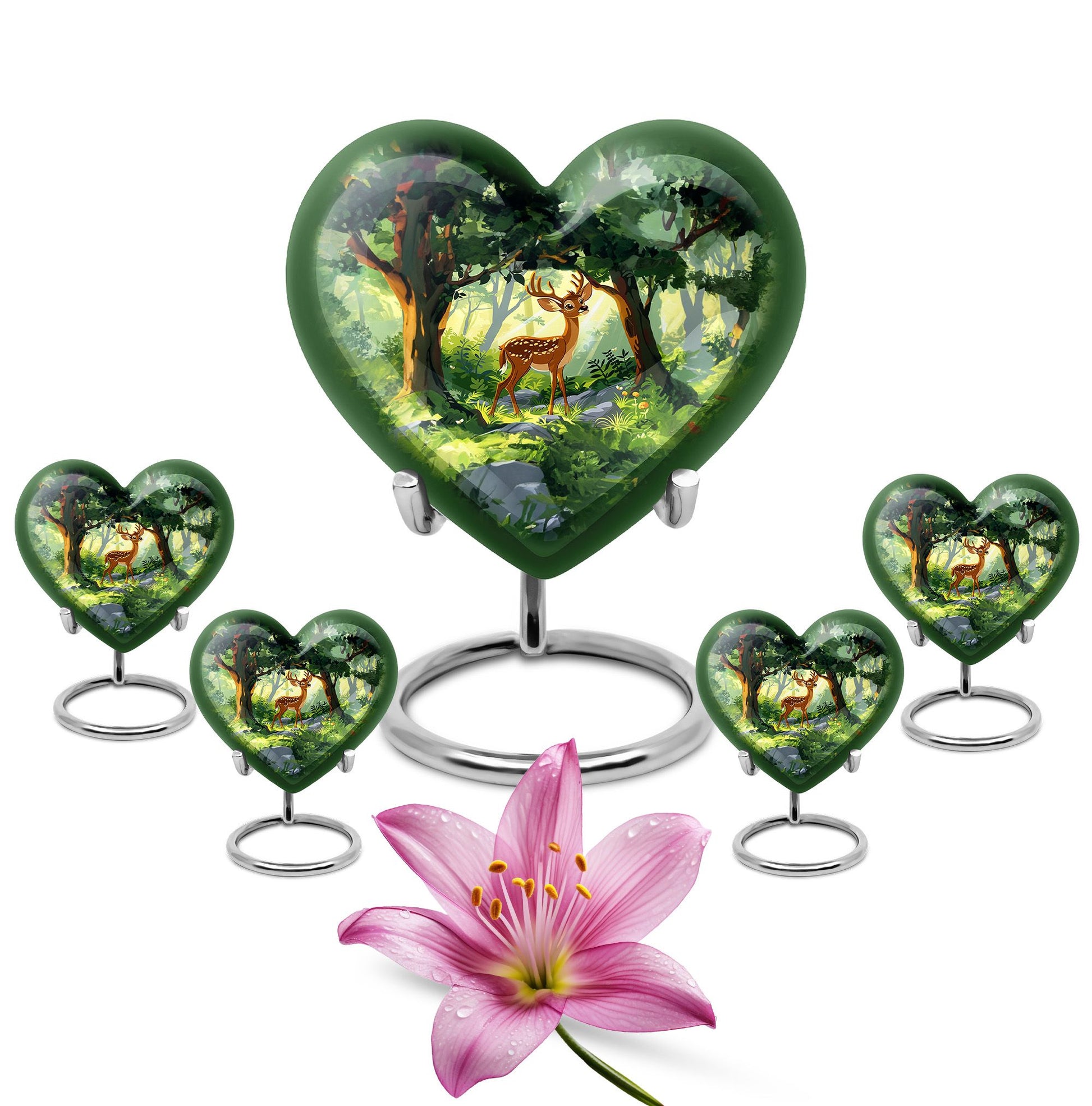 Deer Theme Large Urn With 4 Keepsake Urn