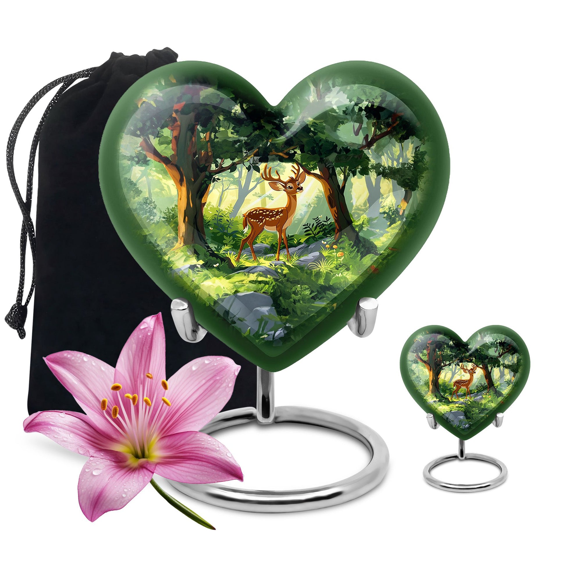 Deer Theme Large Urn With 1 Keepsake Urn