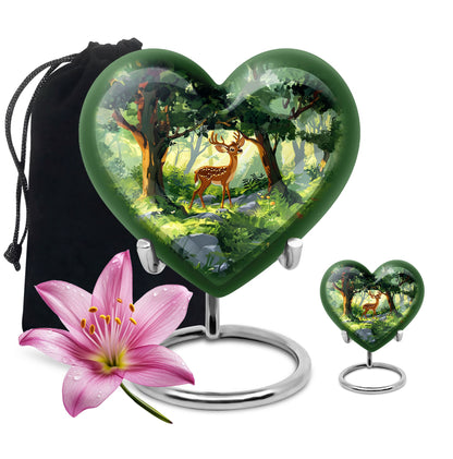 Deer Theme Large Urn With 1 Keepsake Urn