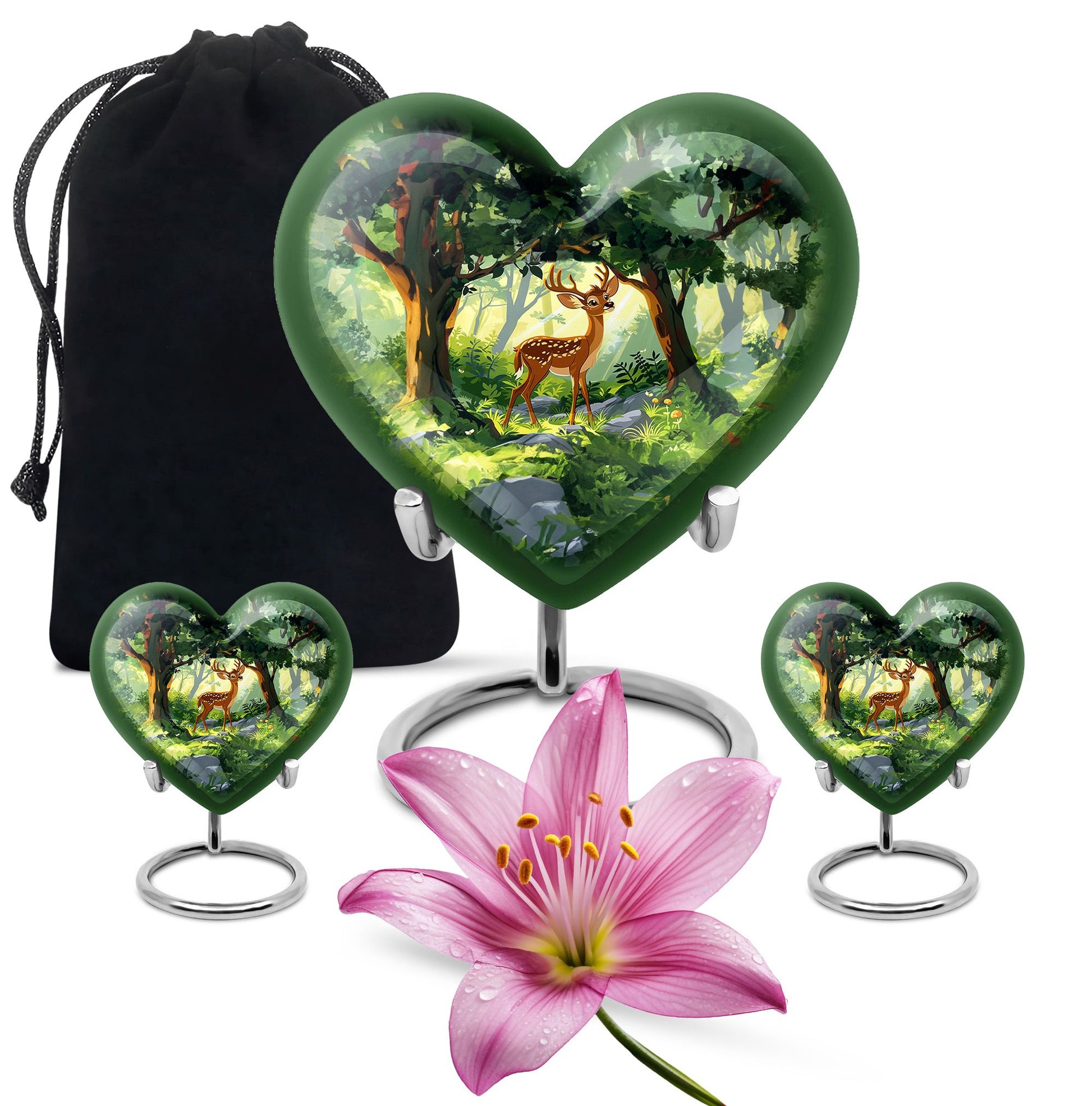 Deer Theme Large Urn With 2 Keepsake Urn