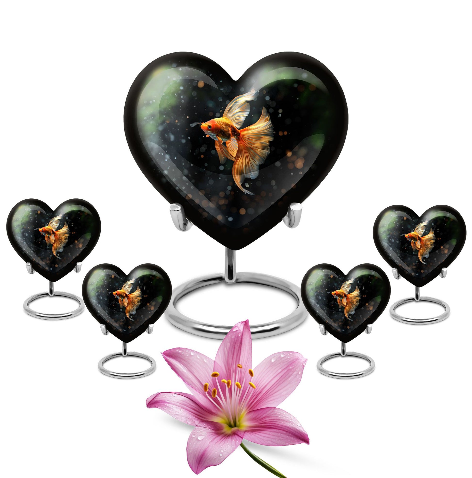 Fish Theme Large Urn With 4 Keepsake Urn