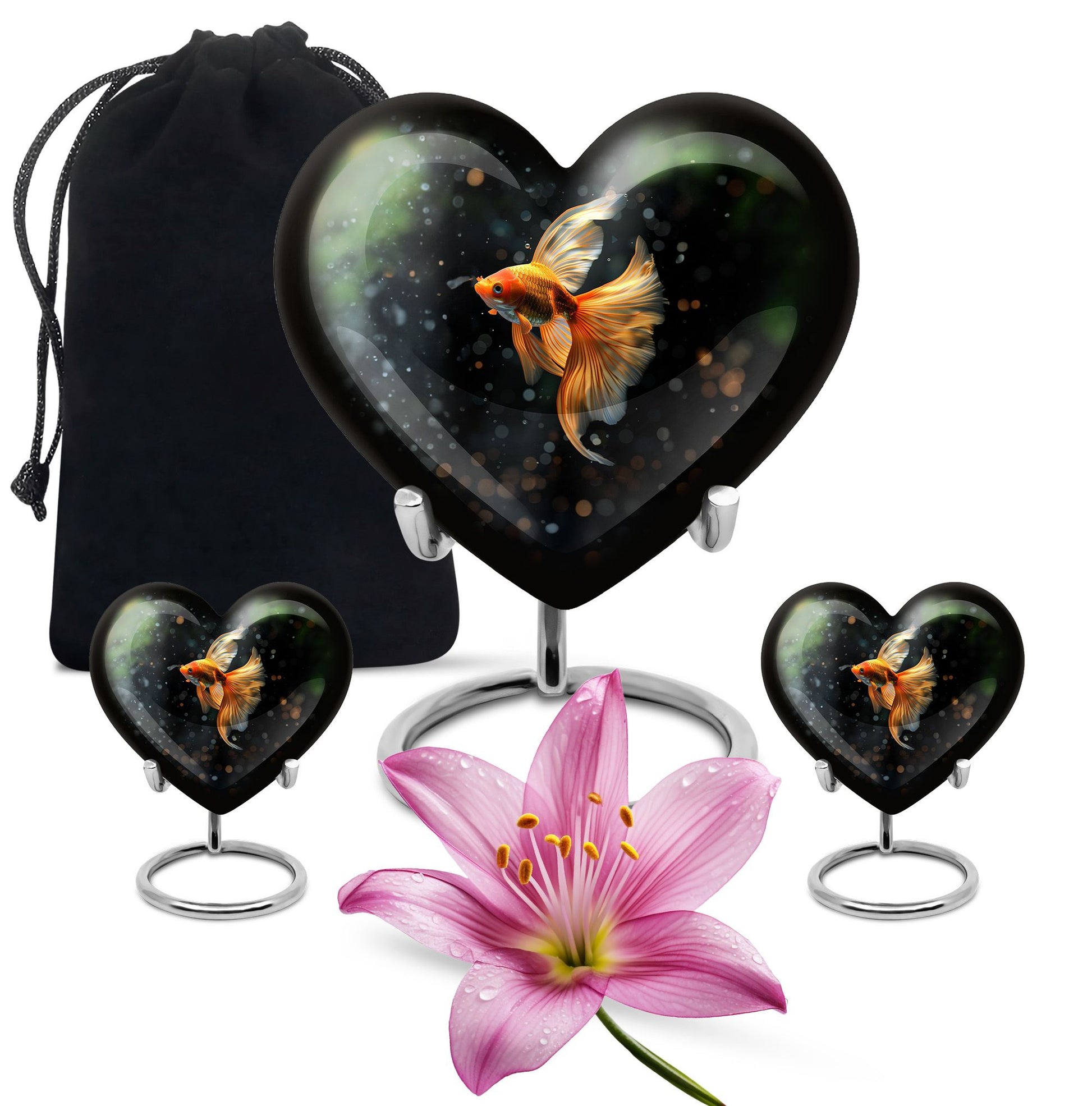 Fish Theme Large Urn With 2 Keepsake Urn