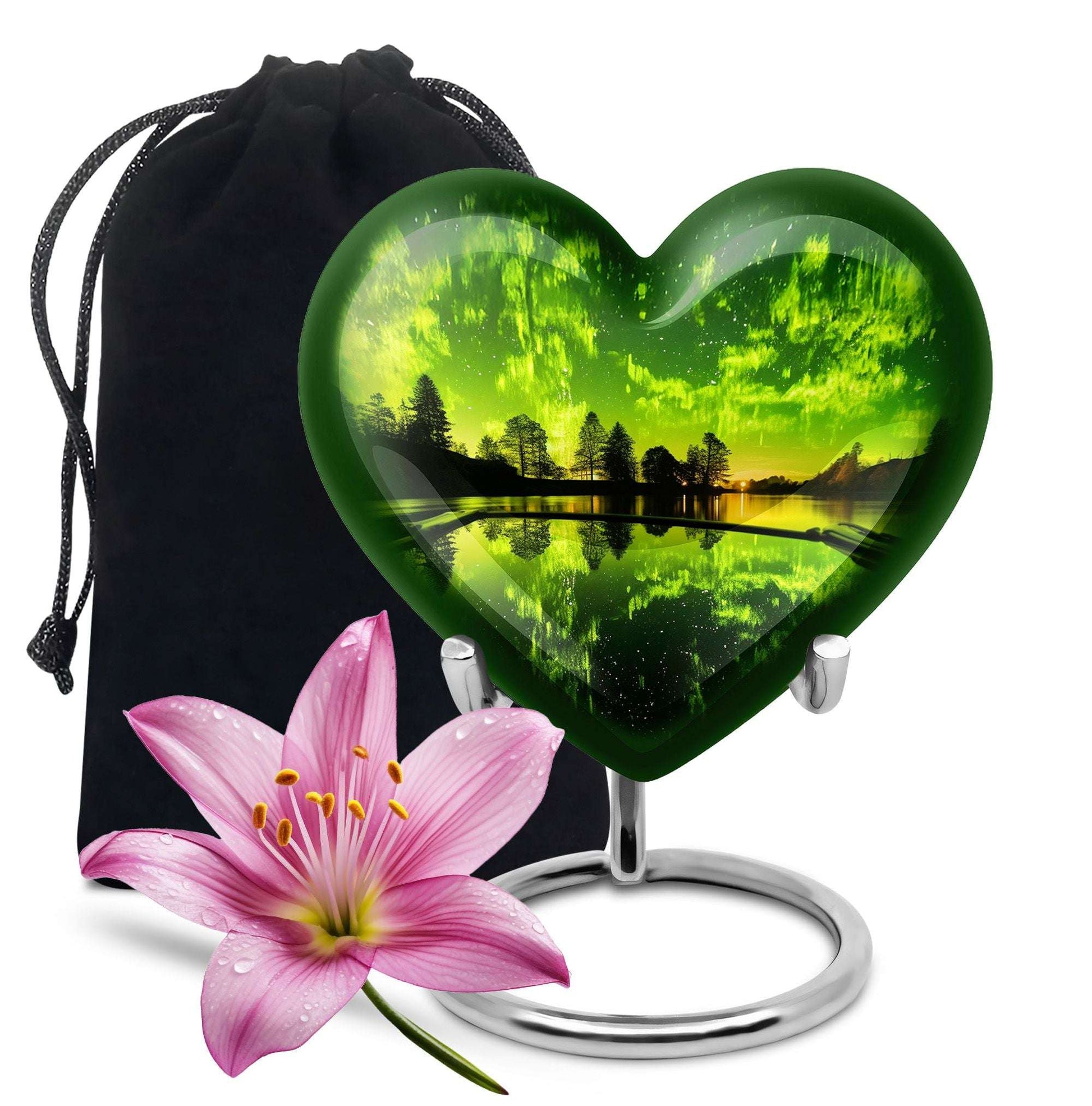 Aurora Borealis Cremation Urn for Adult Ashes - Green Memorial Urn For Cremation