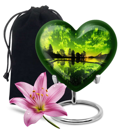 Aurora Borealis Cremation Urn for Adult Ashes - Green Memorial Urn For Cremation