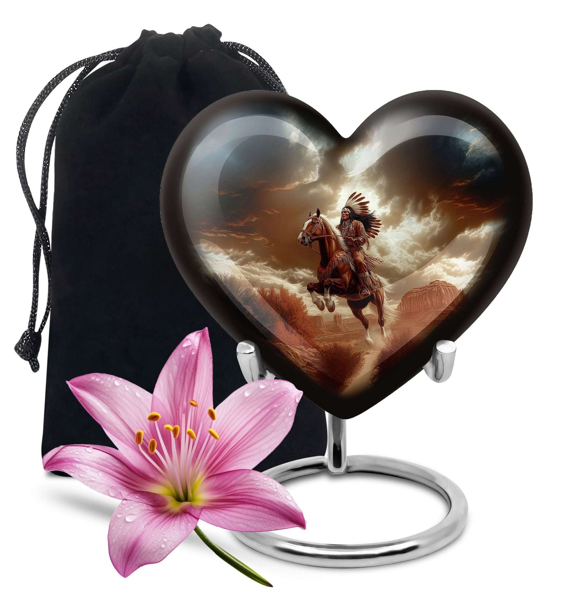 Native American Warrior Cremation Urn – Horse Funeral Urn Ashes For Men