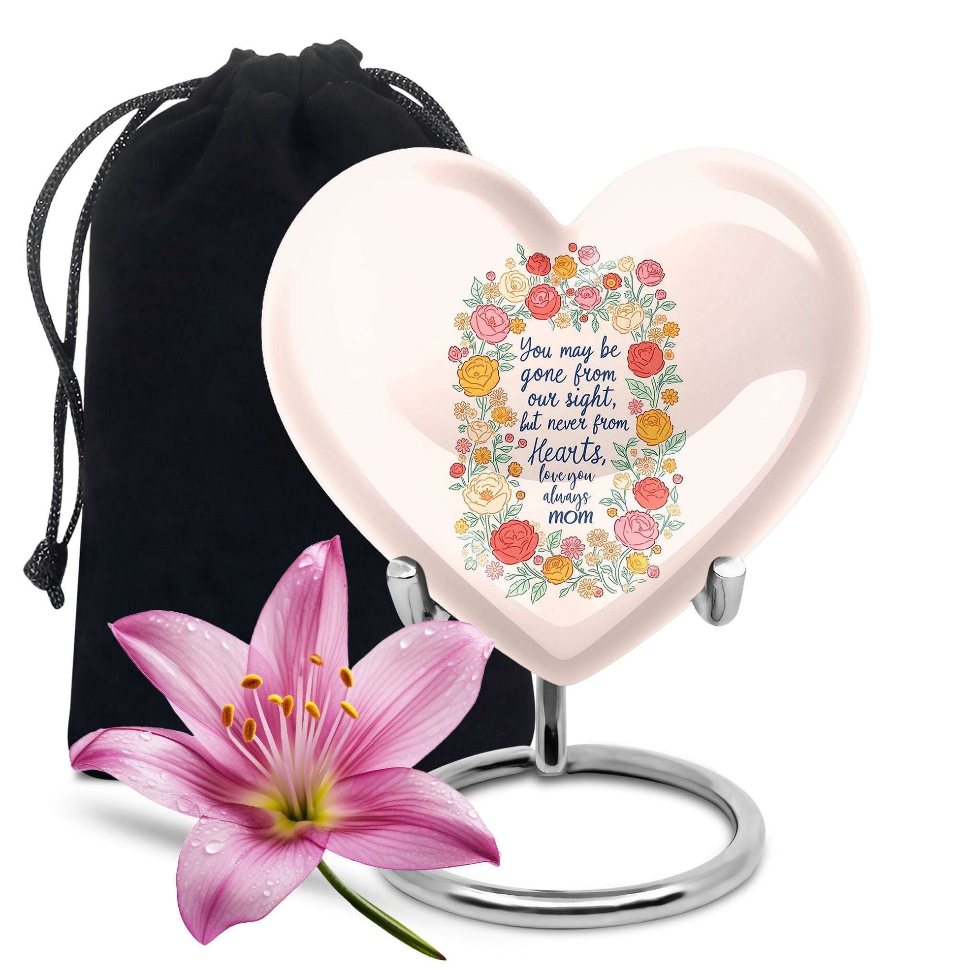 Light Pink Cremation Memorial Urn – Pink Floral Tribute with Quote Urn For Mom