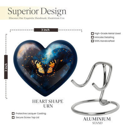 Indigo Butterfly Cremation Urn front view showing detailed design - heart-shaped butterfly design symbolizing eternal love - mini keepsake memorial for portion of cremation ashes