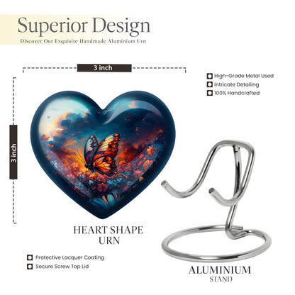 Powder Blue Butterfly Cremation Urn front view showing detailed design - heart-shaped butterfly design symbolizing eternal love - mini keepsake memorial for portion of cremation ashes