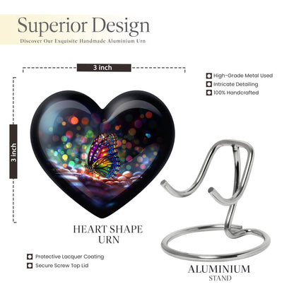 Celestial Blue Butterfly Cremation Urn front view showing detailed design - heart-shaped butterfly design symbolizing eternal love - mini keepsake memorial for portion of cremation ashes