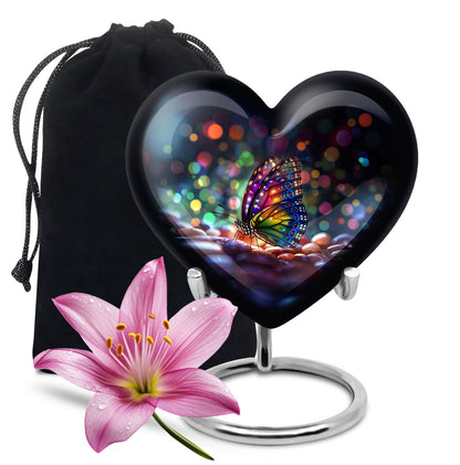 Slate Blue Butterfly Cremation Urn detail view - heart-shaped butterfly design symbolizing eternal love - full-size 10 inch 200 cubic inch adult cremation urn