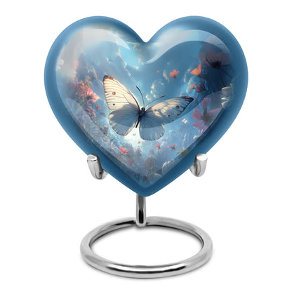 Blue Exquisite Butterfly Memorial Urn for Ashes - 10-inch, 200 cu in - Yatskia