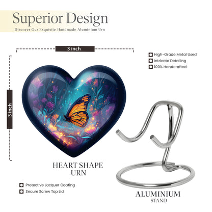 Celestial Blue Butterfly Cremation Urn front view showing detailed design - heart-shaped butterfly design symbolizing eternal love - mini keepsake memorial for portion of cremation ashes