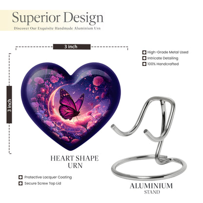 Azure Butterfly Cremation Urn front view showing detailed design - heart-shaped butterfly design symbolizing eternal love - mini keepsake memorial for portion of cremation ashes