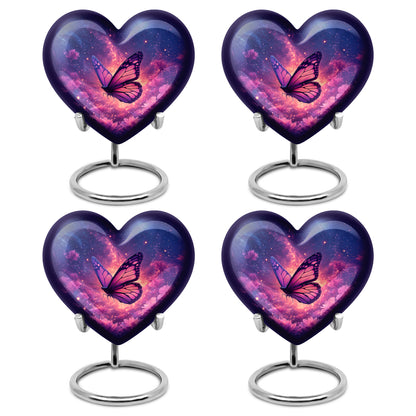 Slate Blue Butterfly Cremation Urn angled view of lid and engraved motif - heart-shaped butterfly design symbolizing eternal love - 10 inch aluminum urn for cremated remains