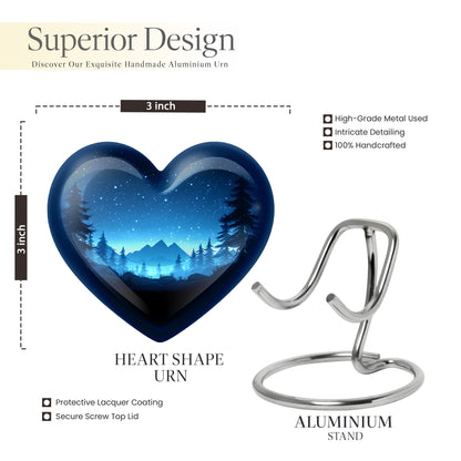 Azure Blue Cremation Urn front view showing detailed design - loving heart memorial featuring blue pattern - mini keepsake memorial for portion of cremation ashes