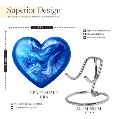 Sky Blue Blue Cremation Urn front view showing detailed design - loving heart memorial featuring blue pattern - mini keepsake memorial for portion of cremation ashes