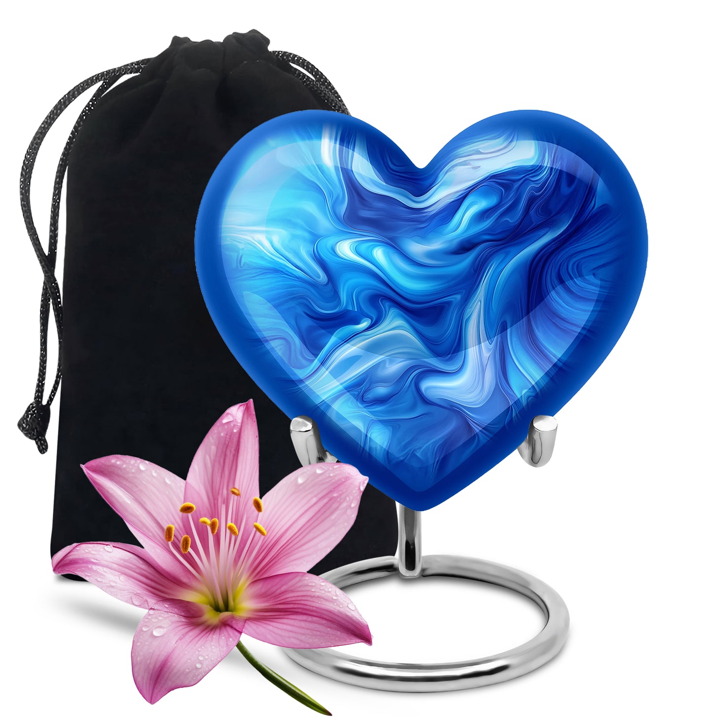 Soft Blue Blue Cremation Urn detail view - compassionate heart-blue combination with gentle curves - full-size 10 inch 200 cubic inch adult cremation urn