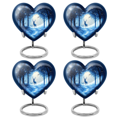 Cobalt Blue Blue Cremation Urn angled view of lid and engraved motif - compassionate heart-blue combination with gentle curves - 10 inch aluminum urn for cremated remains