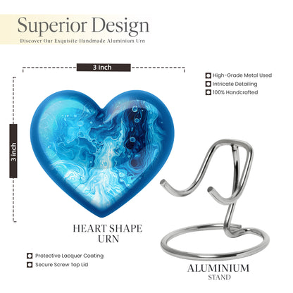Calming Blue Blue Cremation Urn front view showing detailed design - compassionate heart-blue combination with gentle curves - mini keepsake memorial for portion of cremation ashes