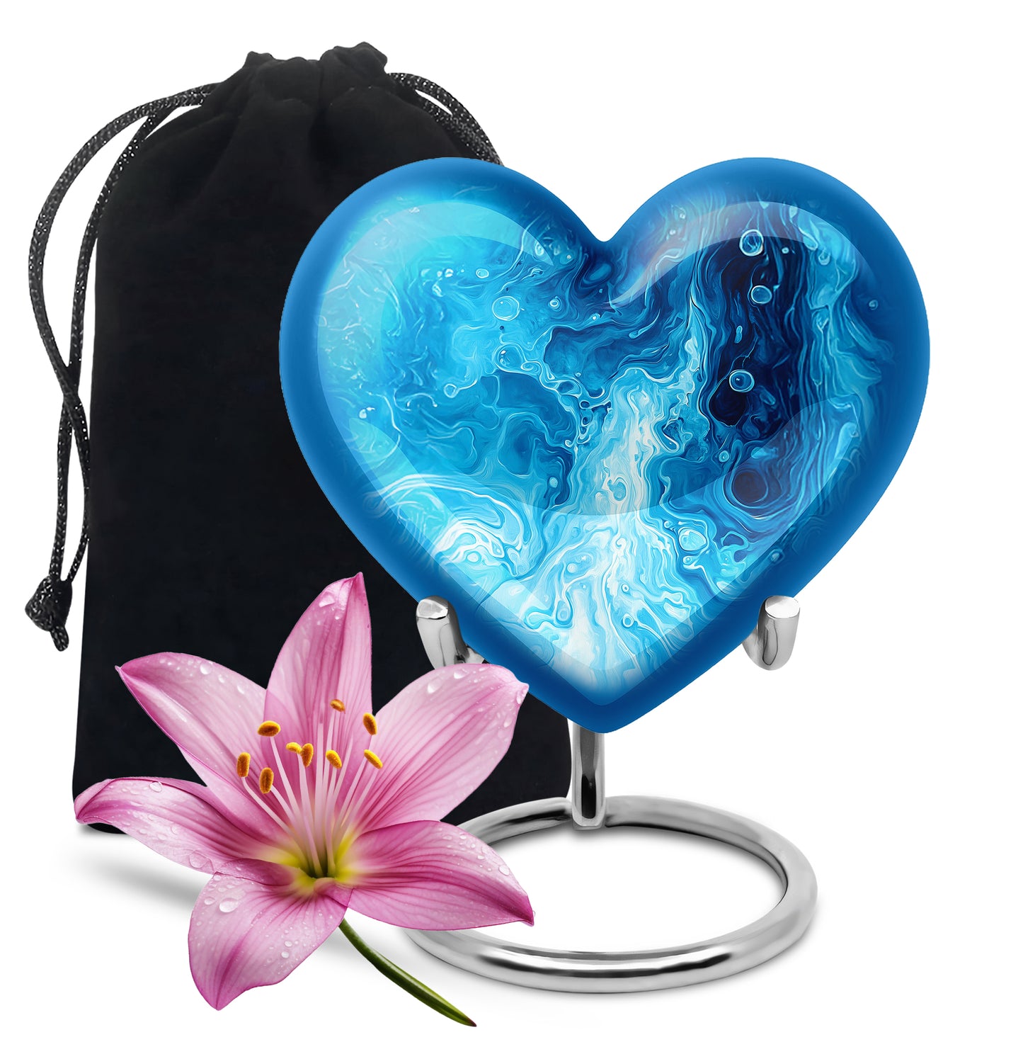 Royal Blue Blue Cremation Urn detail view - compassionate heart-blue combination with gentle curves - full-size 10 inch 200 cubic inch adult cremation urn