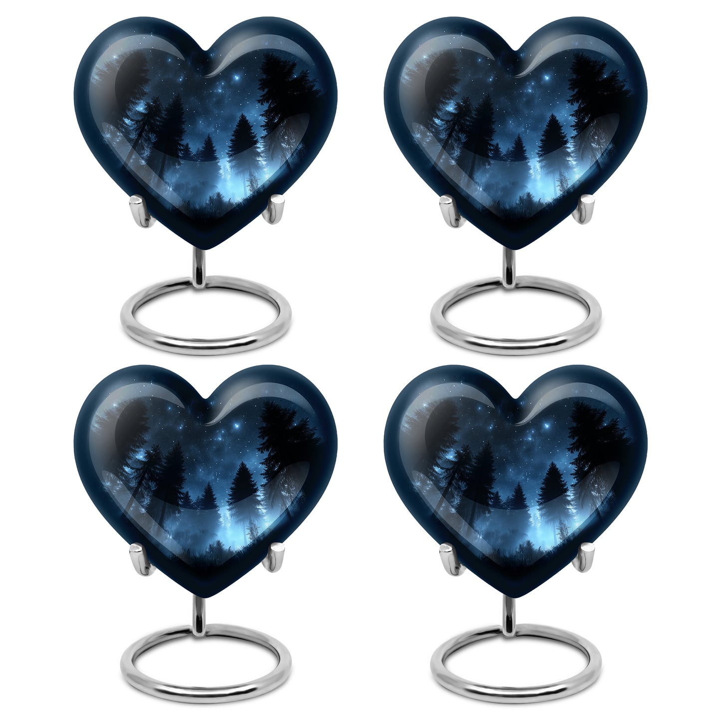 Rich Black Blue Cremation Urn angled view of lid and engraved motif - heart-shaped blue design symbolizing eternal love - 10 inch aluminum urn for cremated remains