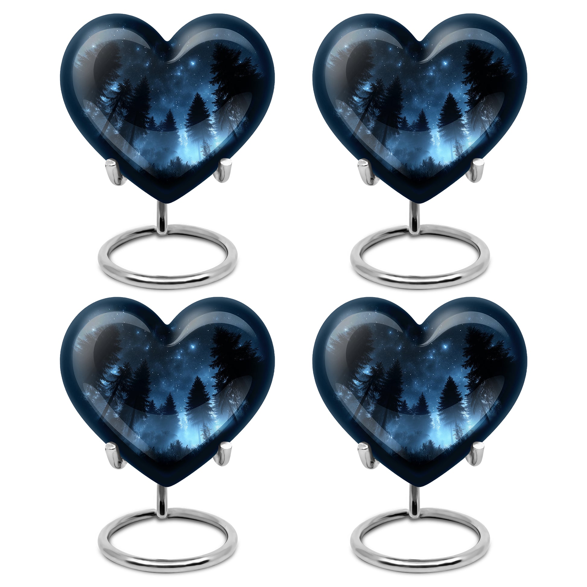 Rich Black Blue Cremation Urn angled view of lid and engraved motif - heart-shaped blue design symbolizing eternal love - 10 inch aluminum urn for cremated remains