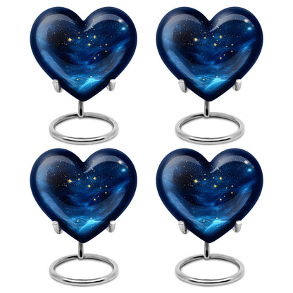 Ebony Blue Cremation Urn angled view of lid and engraved motif - heart-shaped blue design symbolizing eternal love - 10 inch aluminum urn for cremated remains