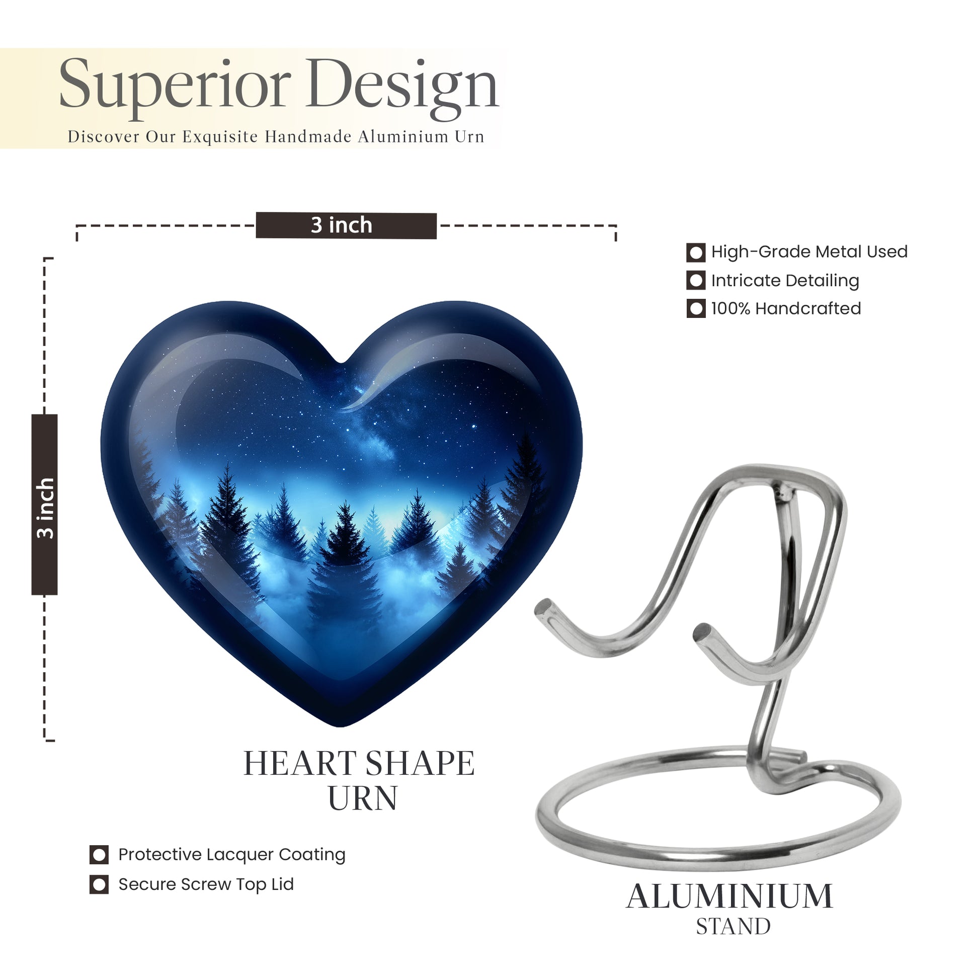 Sky Blue Blue Cremation Urn front view showing detailed design - loving heart memorial featuring blue pattern - mini keepsake memorial for portion of cremation ashes