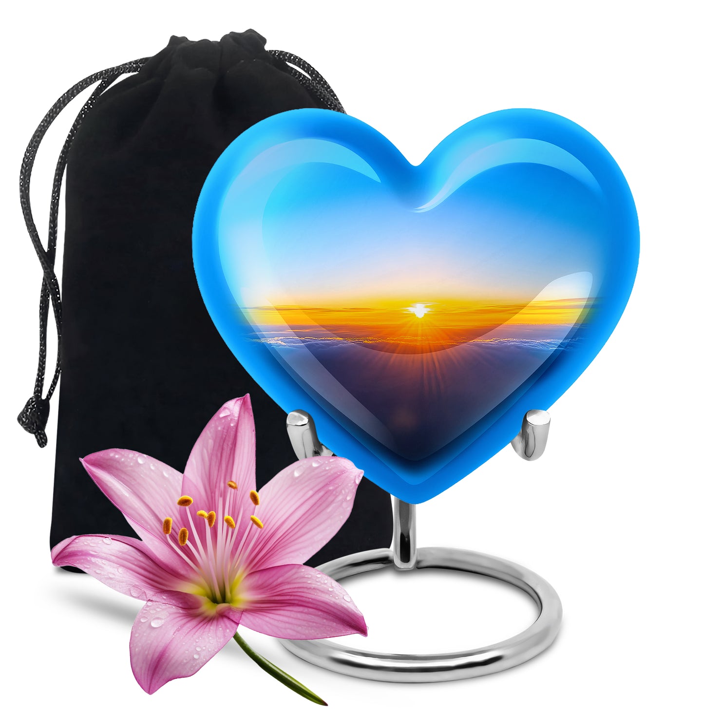 Misty Blue Blue Cremation Urn detail view - heart-shaped blue design symbolizing eternal love - full-size 10 inch 200 cubic inch adult cremation urn